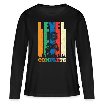 Niveau 16 Complètement 16 ans 16 ans 16e anniversaire - T-shirt manches longues Premium bio Femme - noir - Devant - Julia (174cm)