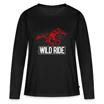 Rotes Rennpferd das galoppiert - Frauen Premium Bio Langarmshirt - Schwarz - Vorne - Julia (174cm)