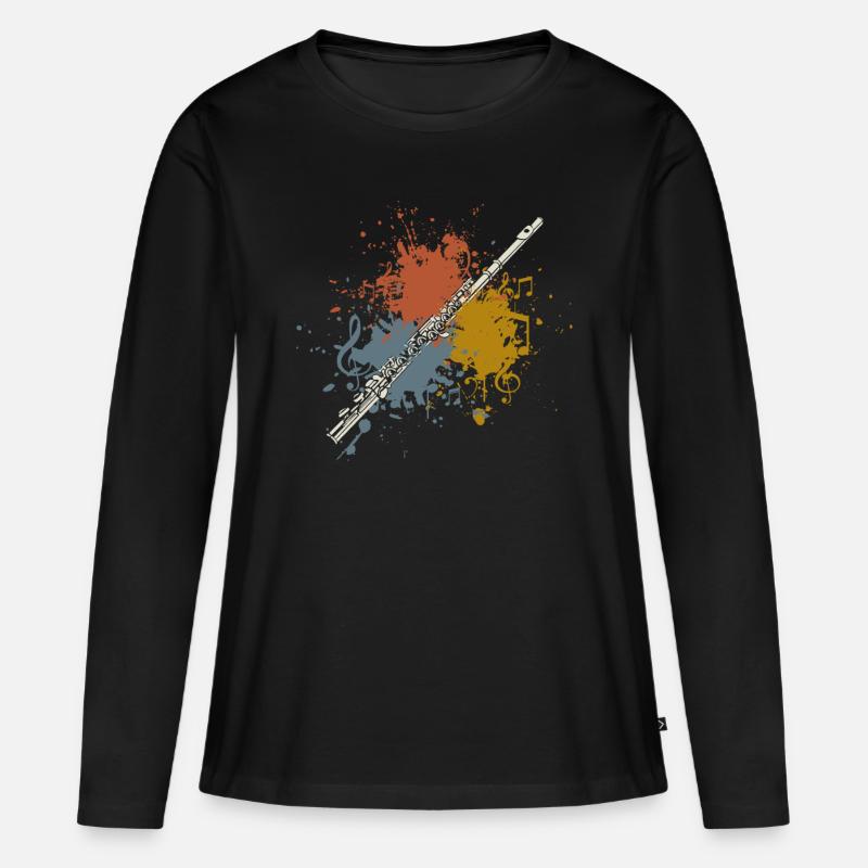 Querflöte retro - Frauen Premium Bio Langarmshirt - Schwarz