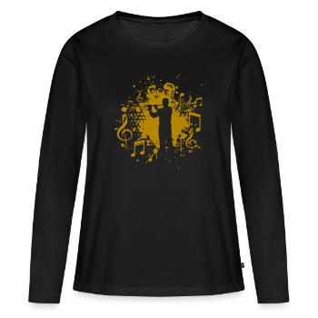 Querflöte - Frauen Premium Bio Langarmshirt - Schwarz - Vorne - Julia (174cm)
