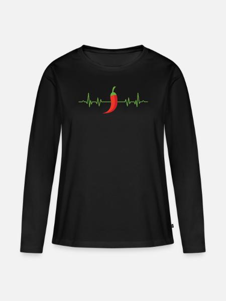 Chilli Herzschlag Puls - Frauen Premium Bio Langarmshirt - Schwarz