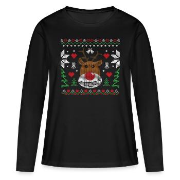 Ugly Christmas Rudolf - T-shirt manches longues Premium bio Femme - noir - Devant - Julia (174cm)