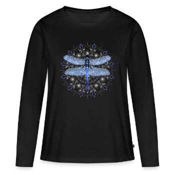 Libellen-Kleidungs-Libellen-Sweatshirt-Mandala - Frauen Premium Bio Langarmshirt - Schwarz - Vorne - Julia (174cm)