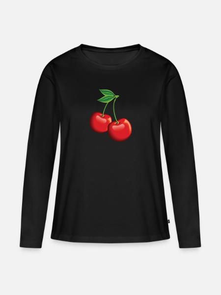 Rote Kirschen Cherries Kirschen Cherry - Frauen Premium Bio Langarmshirt - Schwarz