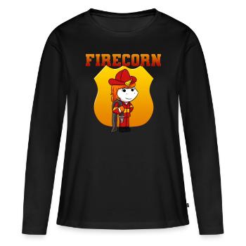 Licorne pompier pompière pompier femme - T-shirt manches longues Premium bio Femme - noir - Devant - Julia (174cm)