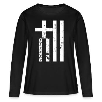 Drapeau Grèce Hellas - T-shirt manches longues Premium bio Femme - noir - Devant - Julia (174cm)