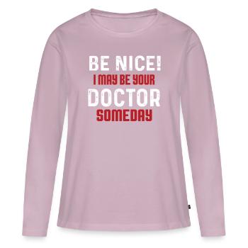 Étudiant en médecine - T-shirt manches longues Premium bio Femme - rose poudré - Devant - Julia (174cm)
