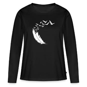 Plume - Oiseaux - Essaim d’oiseaux - Art abstrait - T-shirt manches longues Premium bio Femme - noir - Devant - Julia (174cm)