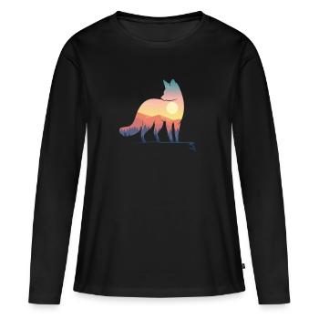 Fuchs Silhouette mit Natur Landschaft Kunst - Frauen Premium Bio Langarmshirt - Schwarz - Vorne - Julia (174cm)