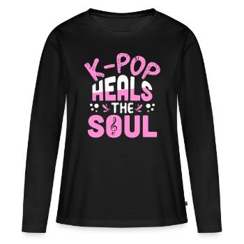 K-Pop - T-shirt manches longues Premium bio Femme - noir - Devant - Julia (174cm)