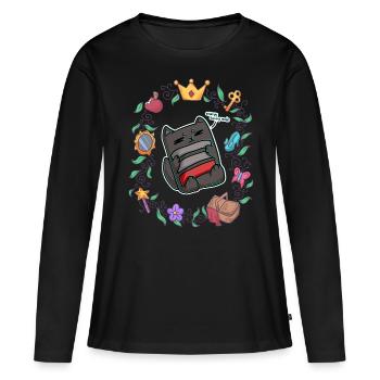 chat paresseux se détendre conte de fées - T-shirt manches longues Premium bio Femme - noir - Devant - Julia (174cm)