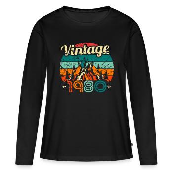Vintage 1980 Retro 80s Birthday Bday - T-shirt manches longues Premium bio Femme - noir - Devant - Julia (174cm)