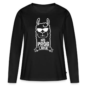 No Problama - lustiger Spruch mit coolem Lama - Frauen Premium Bio Langarmshirt - Schwarz - Vorne - Julia (174cm)