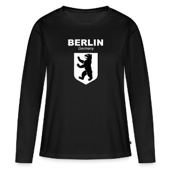 Berlin - Frauen Premium Bio Langarmshirt - Schwarz - Vorne - Julia (174cm)