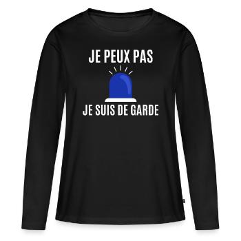 Je peux pas je suis de garde - T-shirt manches longues Premium bio Femme - noir - Devant - Julia (174cm)
