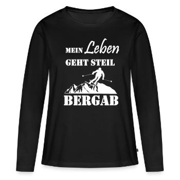 Skifahren Leben steil bergab Lustiger Spruch - Frauen Premium Bio Langarmshirt - Schwarz - Vorne - Julia (174cm)