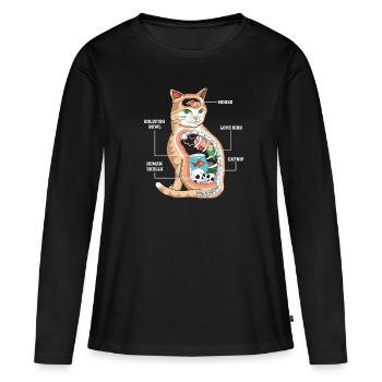 Anatomie chat vétérinaire - T-shirt manches longues Premium bio Femme - noir - Devant - Julia (174cm)