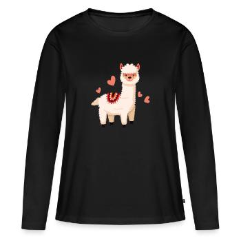 Cute llama love heart alpaca pet - Women's Premium Organic Long Sleeve Shirt - black - Front - Julia (174cm)