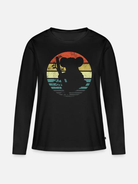 Koala Retro - Frauen Premium Bio Langarmshirt - Schwarz