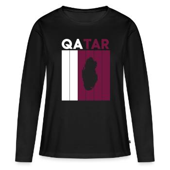 Drapeau et frontière du Qatar - T-shirt manches longues Premium bio Femme - noir - Devant - Julia (174cm)
