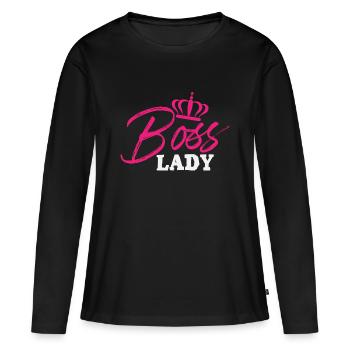 Patron Lady Womens T-shirt - T-shirt manches longues Premium bio Femme - noir - Devant - Julia (174cm)