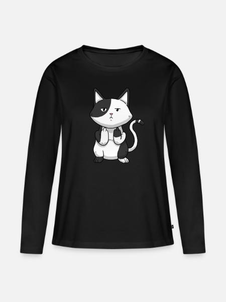 Cat middle finger - Women's Premium Organic Long Sleeve Shirt - black