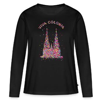 Viva Colonia, Kölner Dom, Konfetti, Facching - Frauen Premium Bio Langarmshirt - Schwarz - Vorne - Julia (174cm)