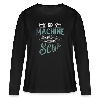Machine à coudre à coudre - T-shirt manches longues Premium bio Femme - noir - Devant - Julia (174cm)