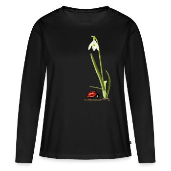 Printemps, perce-neige, coccinelles - T-shirt manches longues Premium bio Femme - noir - Devant - Julia (174cm)