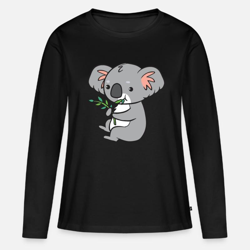 Koala - isst Eukalyptus - Frauen Premium Bio Langarmshirt - Schwarz