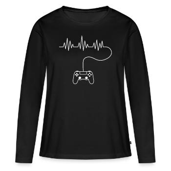 Gamer | PS | Contrôleur | design cool - T-shirt manches longues Premium bio Femme - noir - Devant - Julia (174cm)