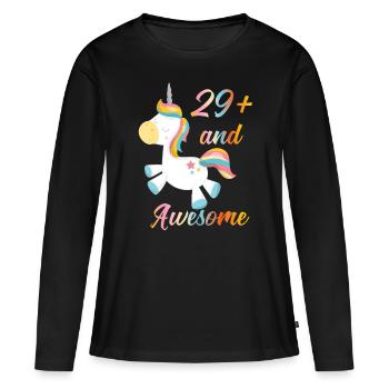 Licorne 29+ anniversaire - T-shirt manches longues Premium bio Femme - noir - Devant - Julia (174cm)