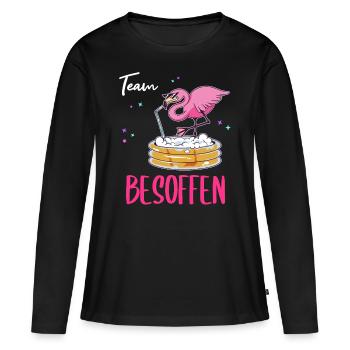 Team Besoffen Flamingo - Frauen Premium Bio Langarmshirt - Schwarz - Vorne - Julia (174cm)