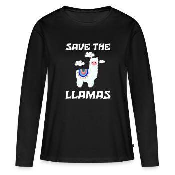 Lama Süß Alpaka Coo Haustier Rettet die Lamas - Frauen Premium Bio Langarmshirt - Schwarz - Vorne - Julia (174cm)