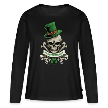 Jour de Saint-Patrick crâne lutin shamrock chance - T-shirt manches longues Premium bio Femme - noir - Devant - Julia (174cm)