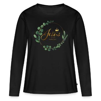 Jésus lettrage roi d'or des rois mon sauveur Euka - T-shirt manches longues Premium bio Femme - noir - Devant - Julia (174cm)