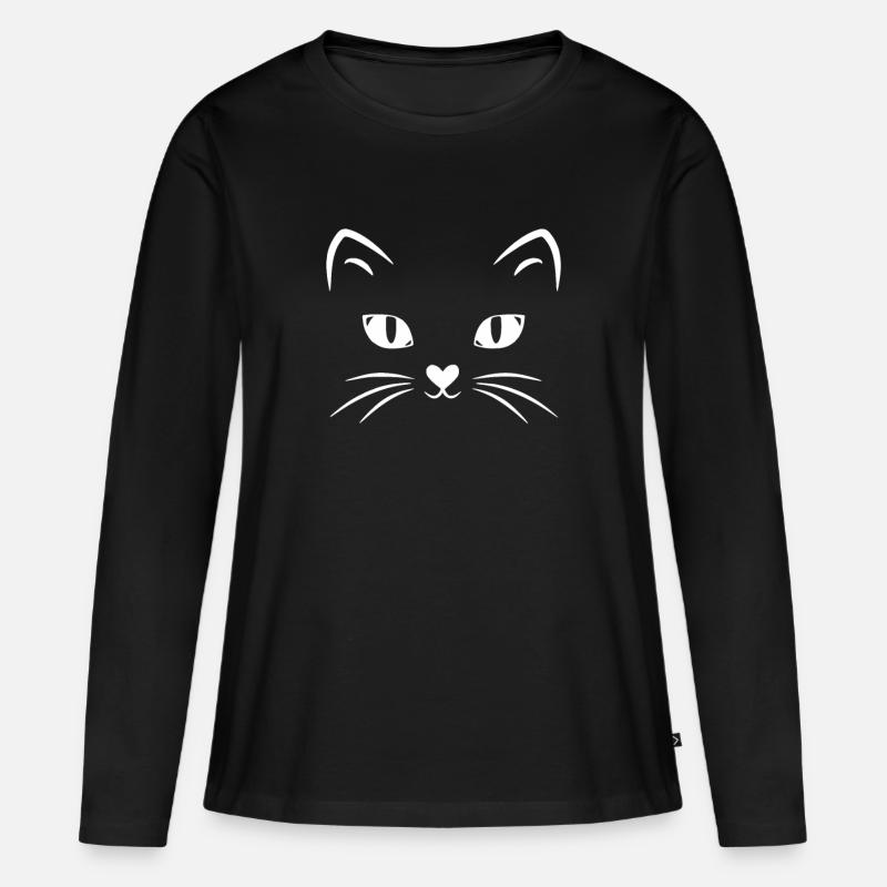 Katzengesicht - Frauen Premium Bio Langarmshirt - Schwarz