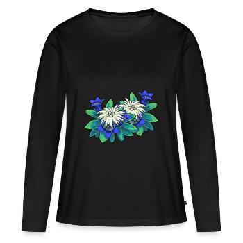 Berge Tirol Edelweiss Enzian Natur Flora Pflanzen - Frauen Premium Bio Langarmshirt - Schwarz - Vorne - Julia (174cm)