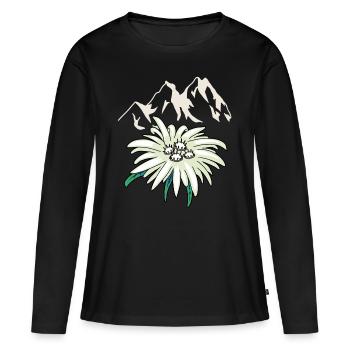 Gebirge Berge Gipfel Edelweiß Blume Tirol - Frauen Premium Bio Langarmshirt - Schwarz - Vorne - Julia (174cm)