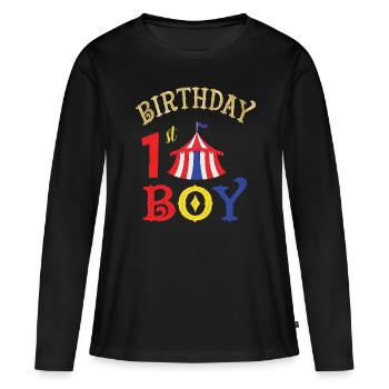 Premier anniversaire - T-shirt manches longues Premium bio Femme - noir - Devant - Julia (174cm)