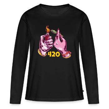 Weed Hand Joint für Haschisch florist 420 - Frauen Premium Bio Langarmshirt - Schwarz - Vorne - Julia (174cm)