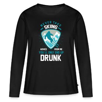 Cadeau drôle de fête d'ivresse de ski - T-shirt manches longues Premium bio Femme - noir - Devant - Julia (174cm)
