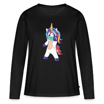 Licorne à distance sociale - T-shirt manches longues Premium bio Femme - noir - Devant - Julia (174cm)