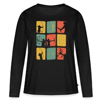Bogenschießen Vintage Retro Recurve Compound Bogen - Frauen Premium Bio Langarmshirt - Schwarz - Vorne - Julia (174cm)