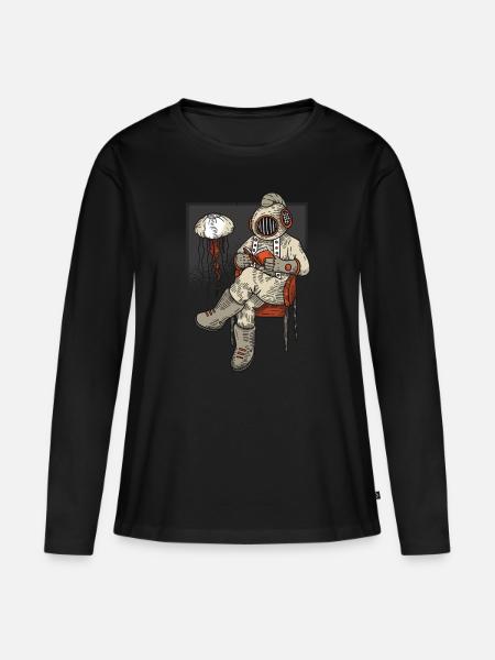 Taucher Qualle Buch Lesen Tauchen Tauchschein - Frauen Premium Bio Langarmshirt - Schwarz