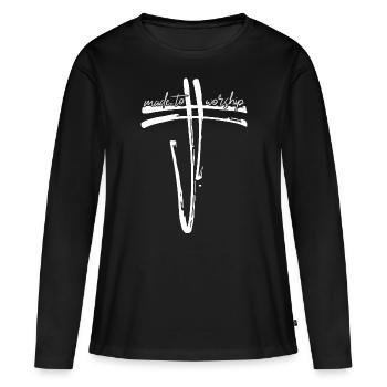 Lavet til at tilbede kristendommen Cross Religion - Premium økologisk langærmet T-shirt til kvinder - sort - Foran - Julia (174cm)