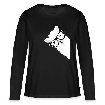 Süßes Llama Alpaka Geschenk Springen Spucken - Frauen Premium Bio Langarmshirt - Schwarz - Vorne - Julia (174cm)
