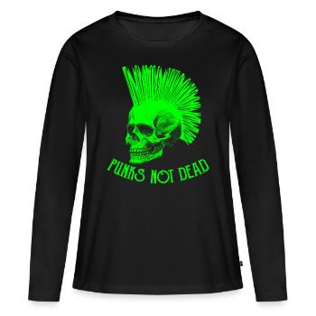 Punks not dead saying punk hairstyle skull - Women's Premium Organic Long Sleeve Shirt - black - Front - Julia (174cm)