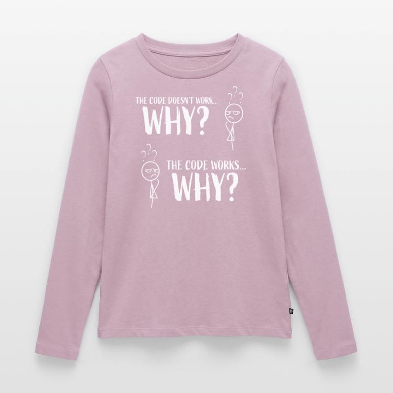 Funny Coding Programmer Gift "The code works..Why" Women's Premium Organic Long Sleeve Shirt