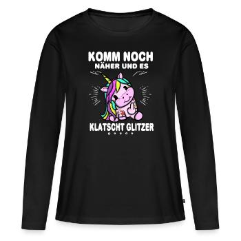 Einhorn Glitzer Aggressiv - Frauen Premium Bio Langarmshirt - Schwarz - Vorne - Julia (174cm)